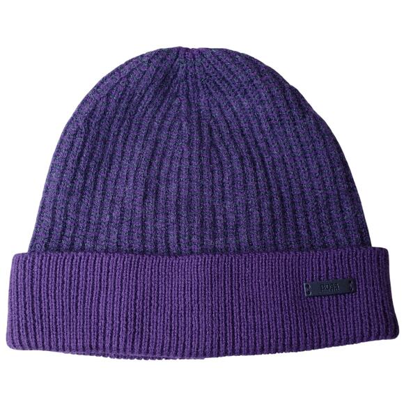 BOSS HUGO BOSS Ribbed Knit Wool Beanie Cap Heather Purple OSFM - Picture 2 of 8
